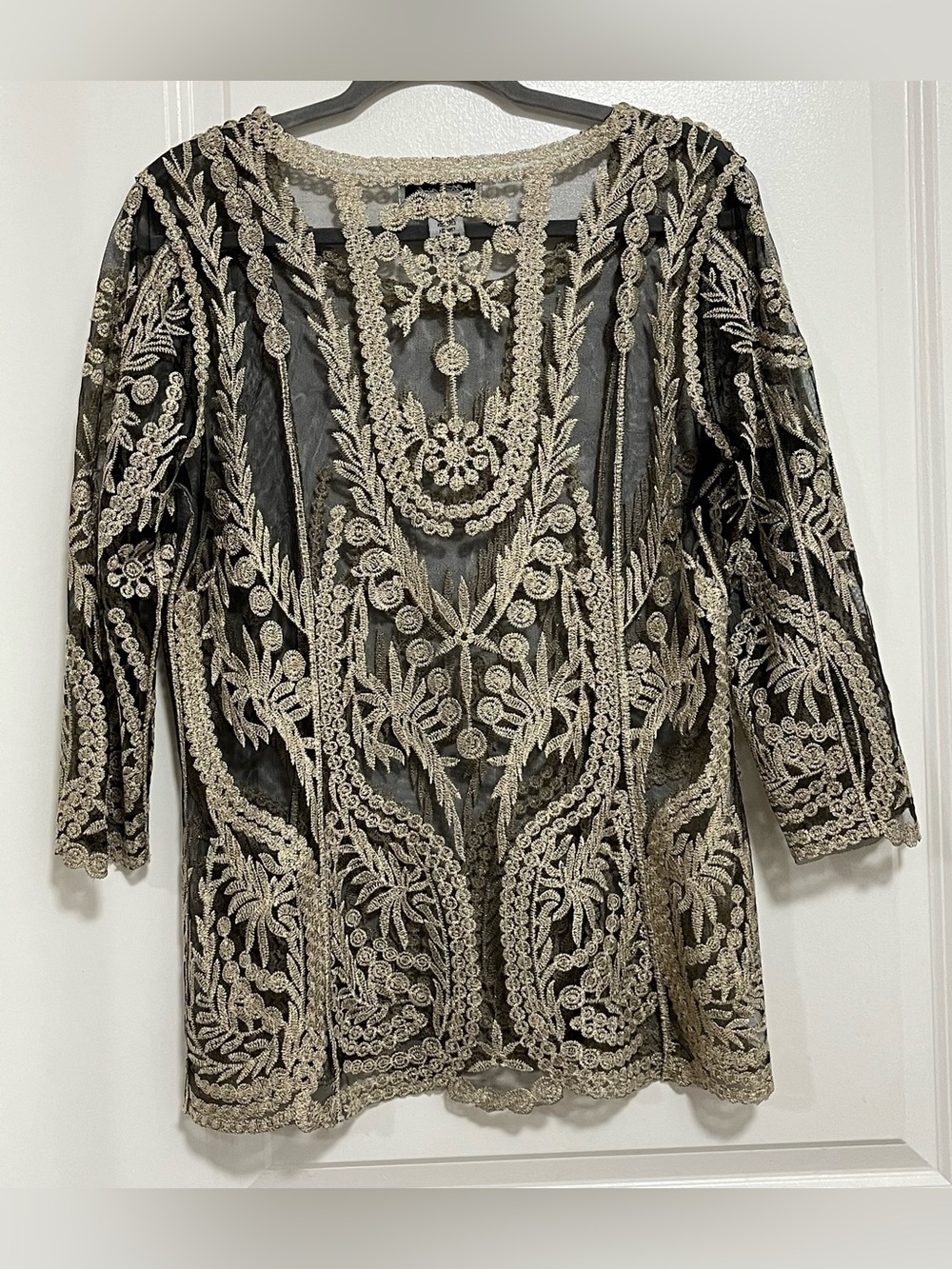 Ultra Pink Black Sheer Embroidered Mesh Tunic Blouse Size S - Picture 4 of 10